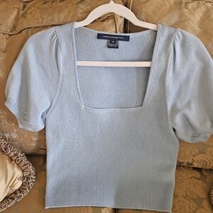 NWOT French Connection baby blue knit puffed short sleeve top